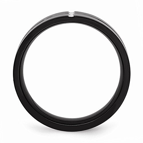 Titanium Polished Black IP-plated 8mm Grooved Comfort Fit Band Size - 13