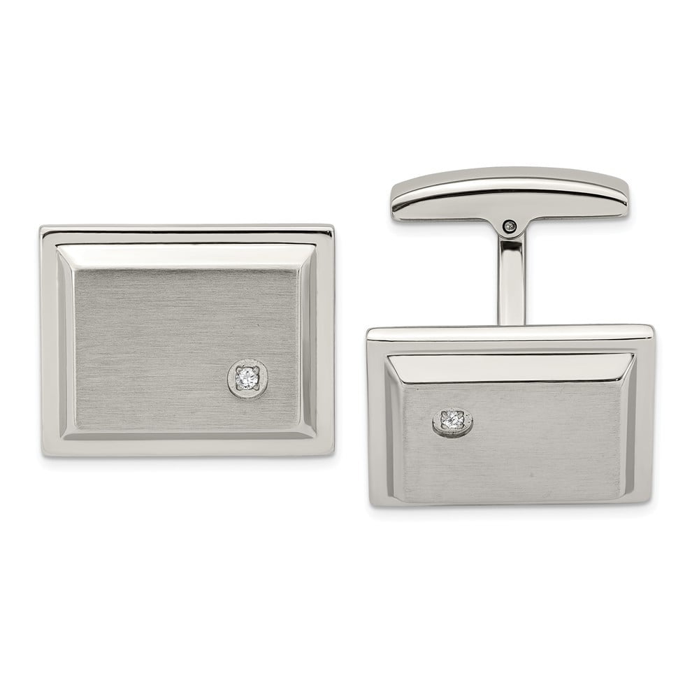 Stainless Steel Brushed and Polished CZ Rectangle Cuff Links