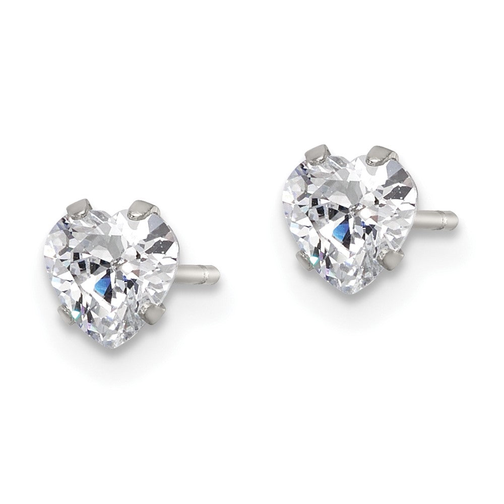 Stainless Steel Polished 5mm Heart CZ Stud Post Earrings