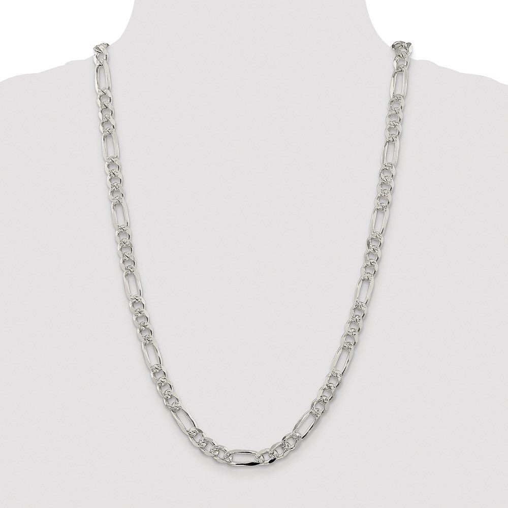 Sterling Silver Rhodium-plated 8mm Pav‚ Flat Figaro Chain