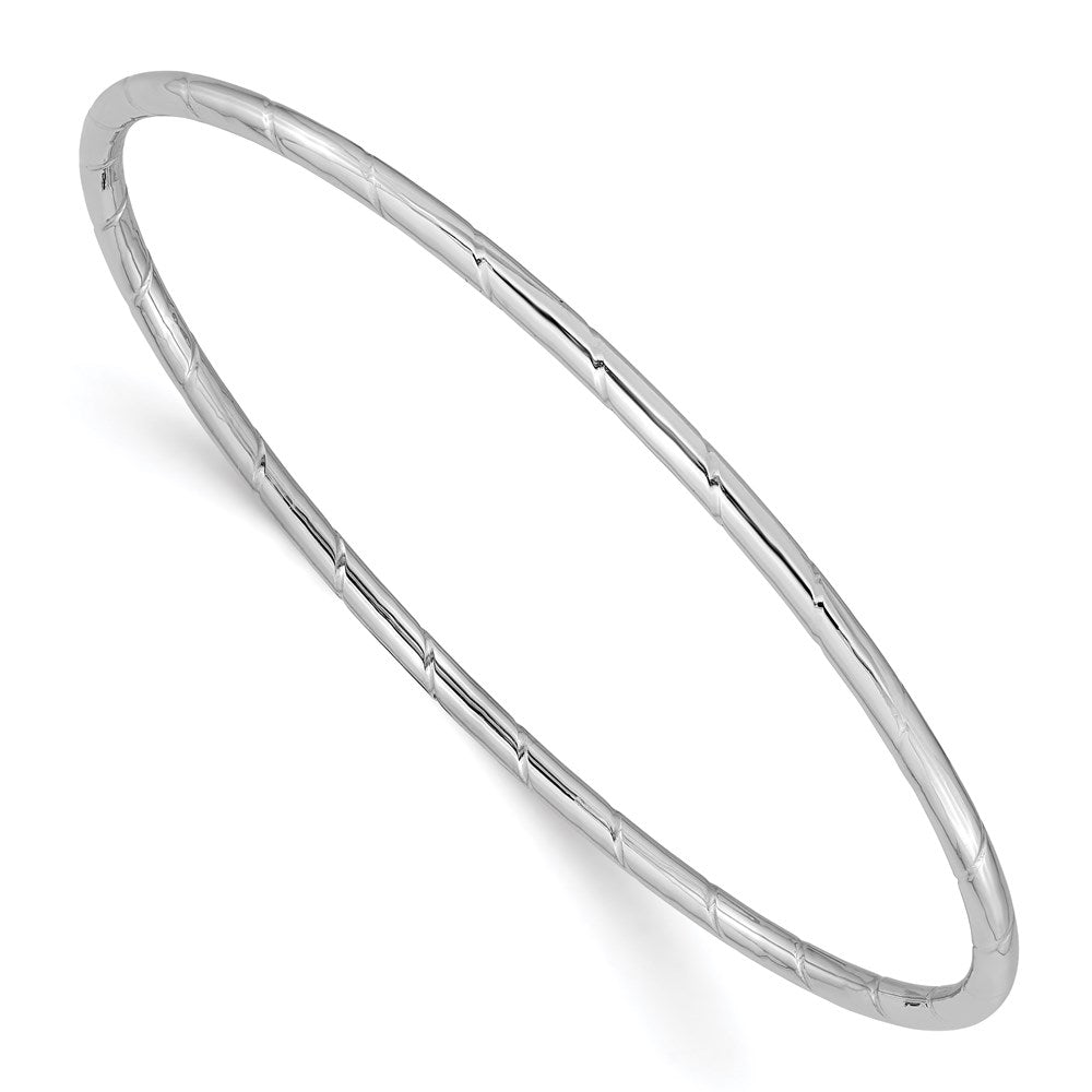 14k White Gold 2.5mm Grooved Slip-on Bangle 8.5 inches