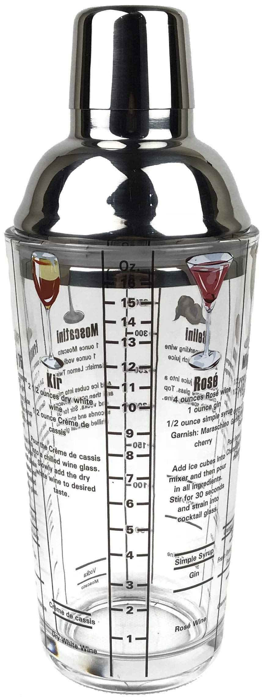 16 ounce Wine Recipes Printed Glass Cocktail Shaker QGM22651