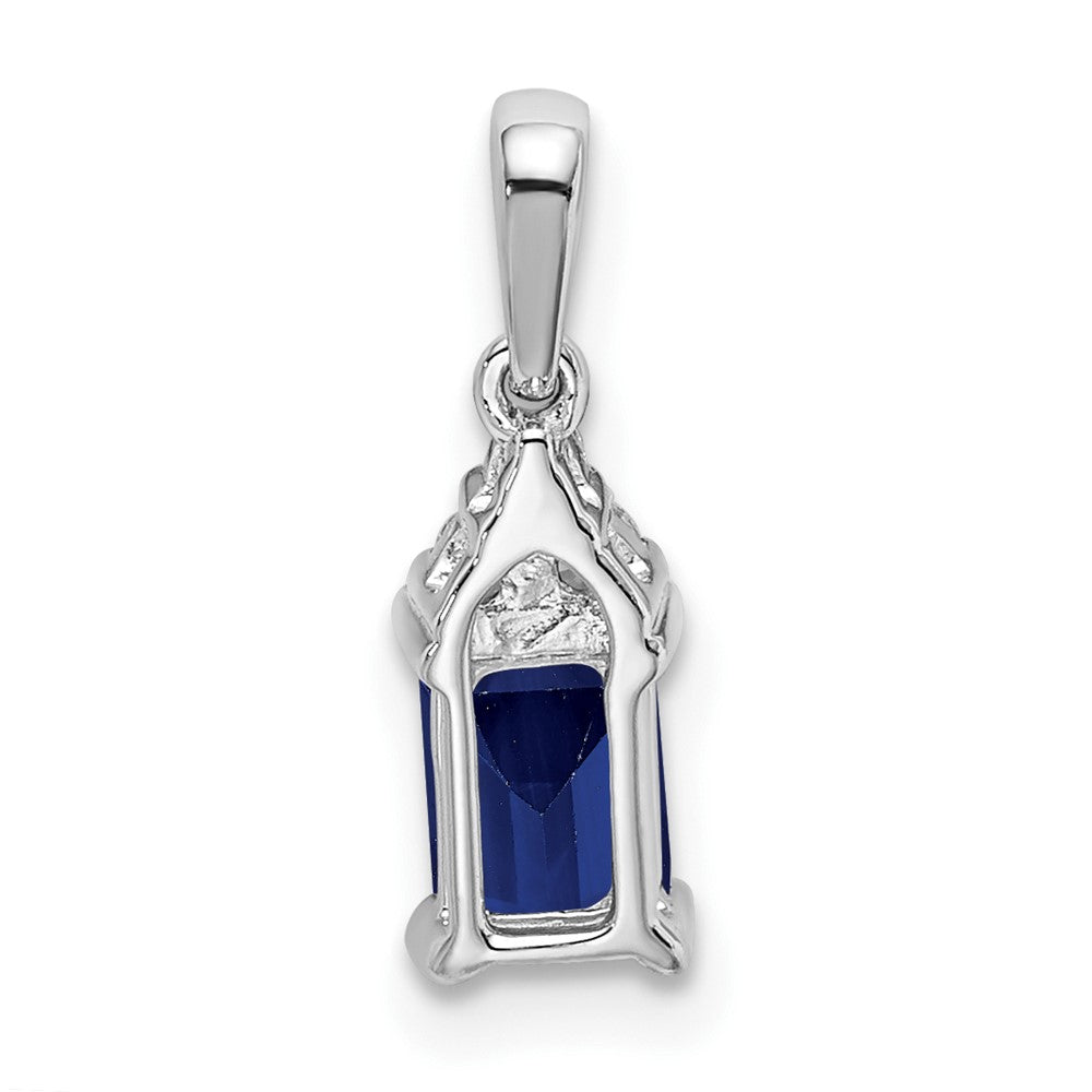 14k White Gold Emerald-shape Sapphire and Diamond Pendant