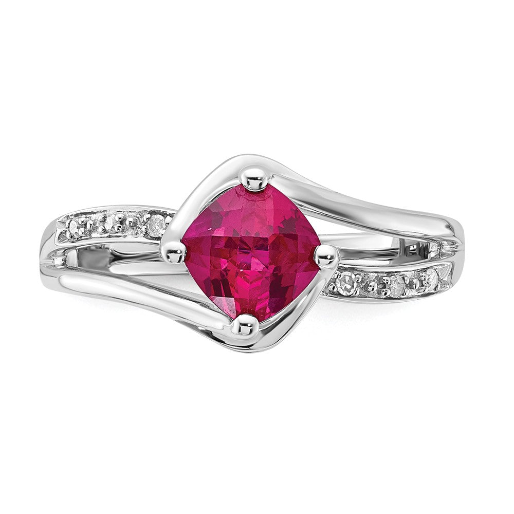 10K White Gold Created Ruby and Diamond Ring