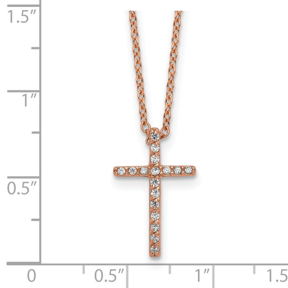 Cheryl M Sterling Silver Rose Gold-plated Polished CZ Latin Cross Necklace 18 Inches