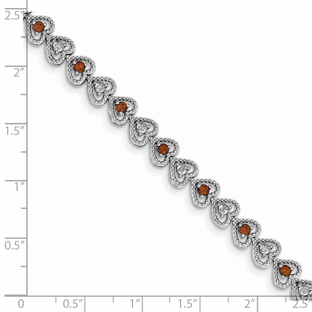 Sterling Silver Rhodium-plated Garnet Diamond Bracelet 7 inches
