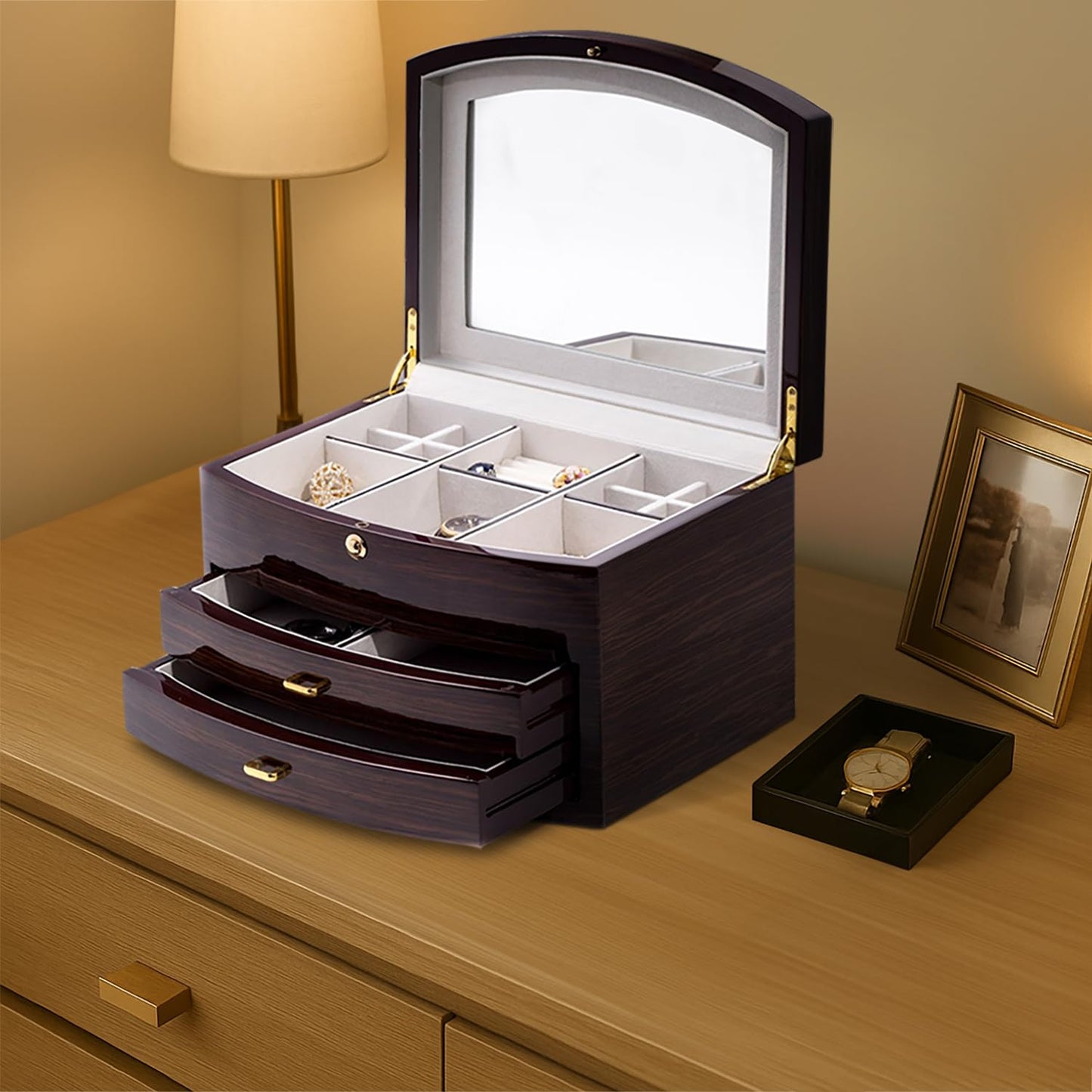 Bey-Berk International BB594EBN Lacquered Ebony Zebra Wood Jewelry Box