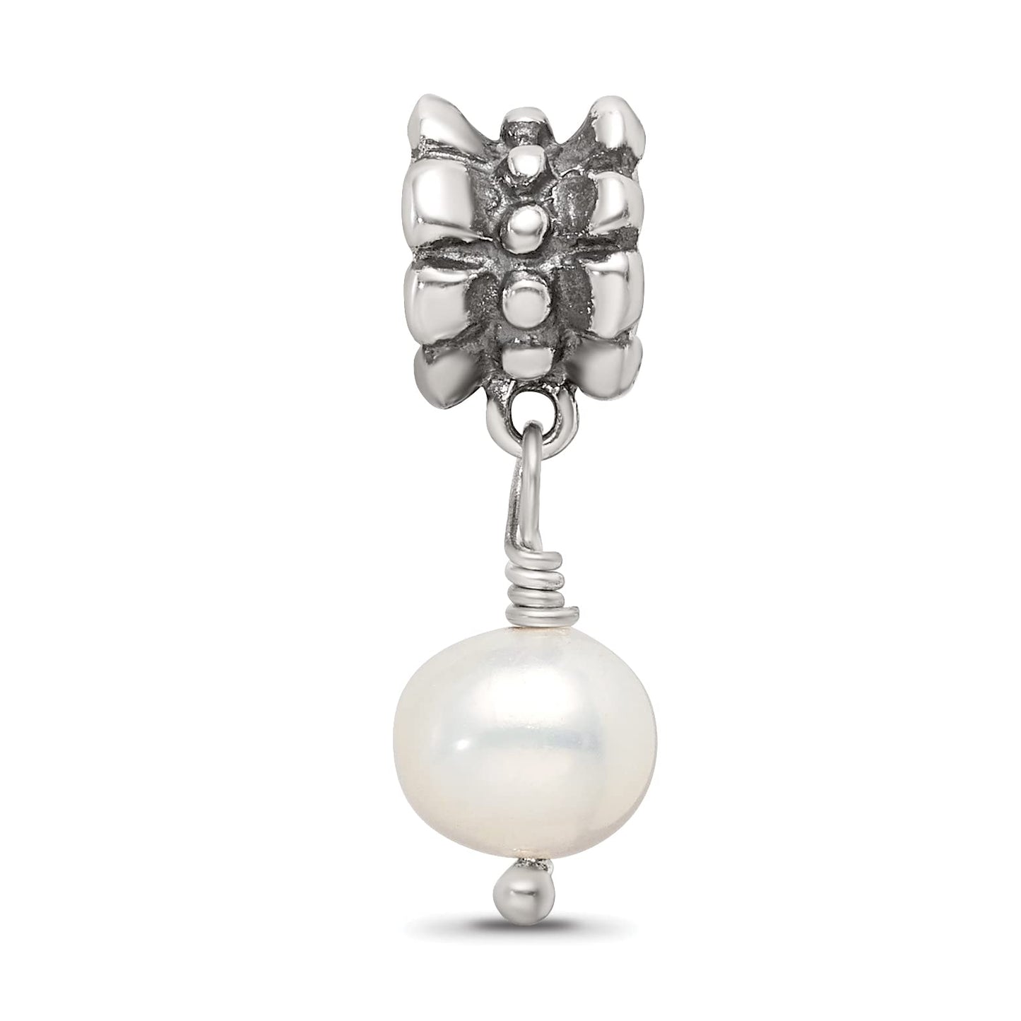 Reflection Beads QRS542 Sterling Silver FW Cultured Pearl Dangle Bead - Antiqued & Polished