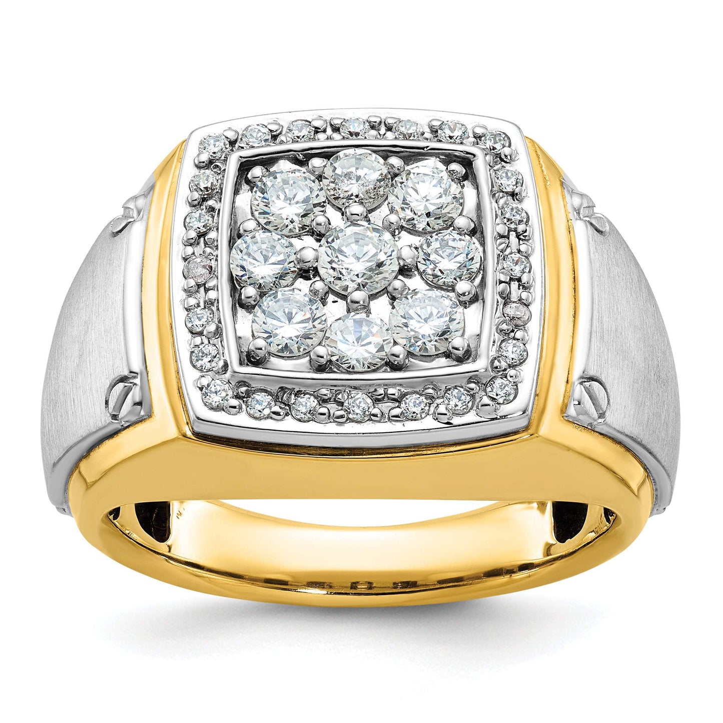 IBGoodman 14k Two Tone 1 carat Lab Grown Diamond VS/SI+ G+ Complete Men's Polished and Satin Cluster Ring