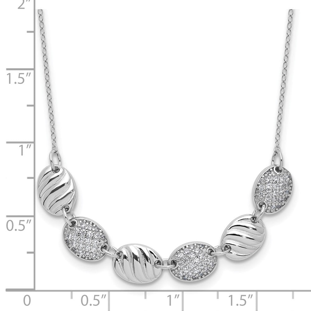 Cheryl M Sterling Silver Rhodium-plated Polished and Grooved CZ Ovals Necklace 18 Inches