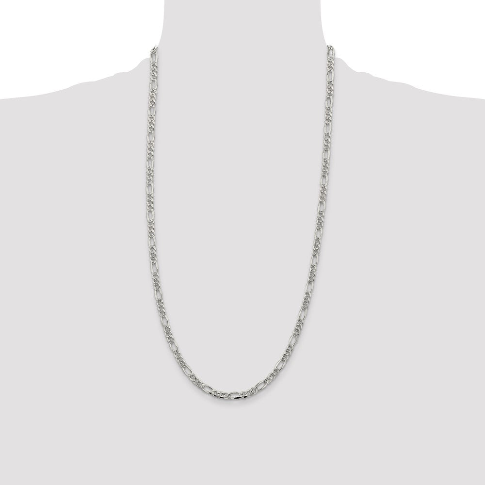Sterling Silver 4.3mm Pav‚ Flat Figaro Chain