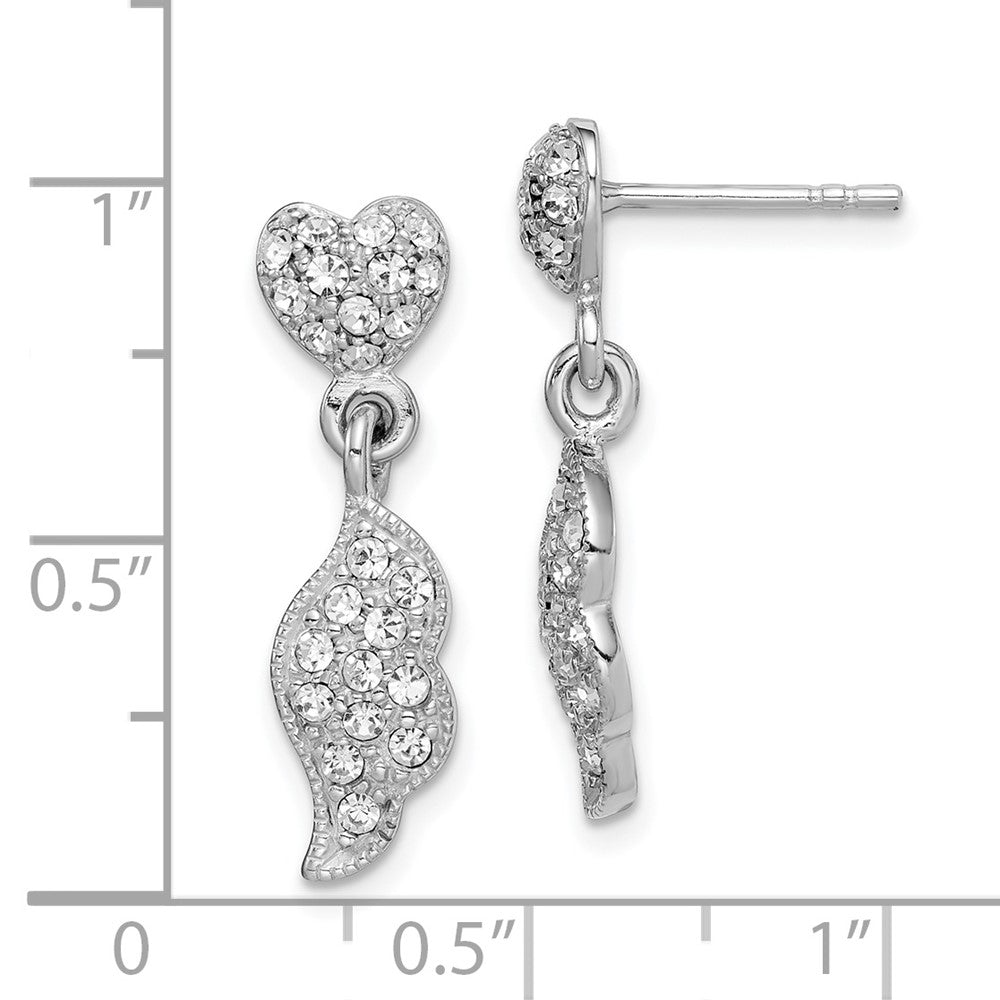Sterling Silver Rhodium-plated CZ Heart & Wings Dangle Post Earring