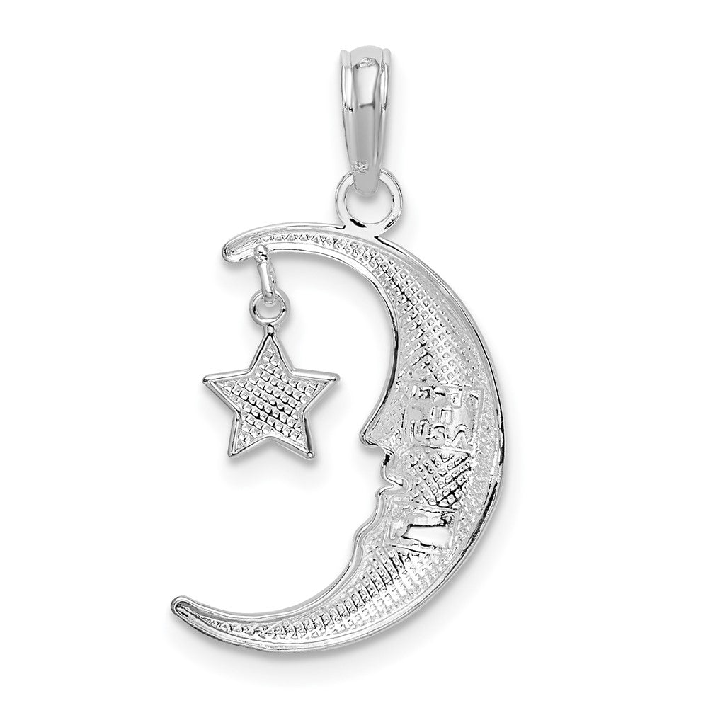 De-Ani Sterling Silver Rhodium-Plated Moveable Crescent Moon with Star Pendant