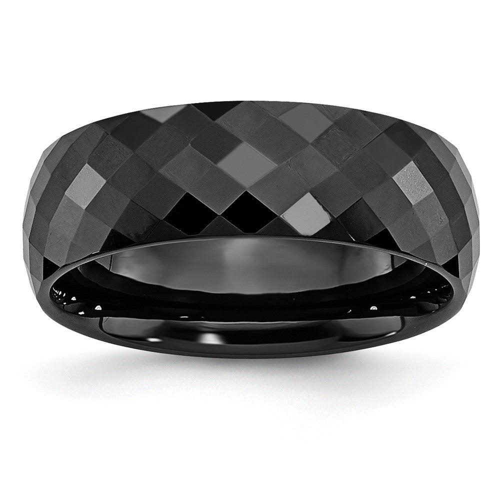 Ceramic Black Faceted 7.5mm Polished Band Size - 7