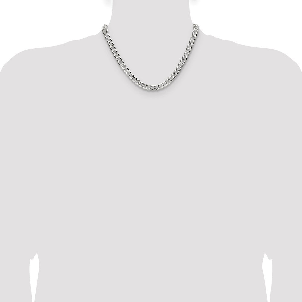 Sterling Silver 8.25mm Flat D/C Pave Curb Chain