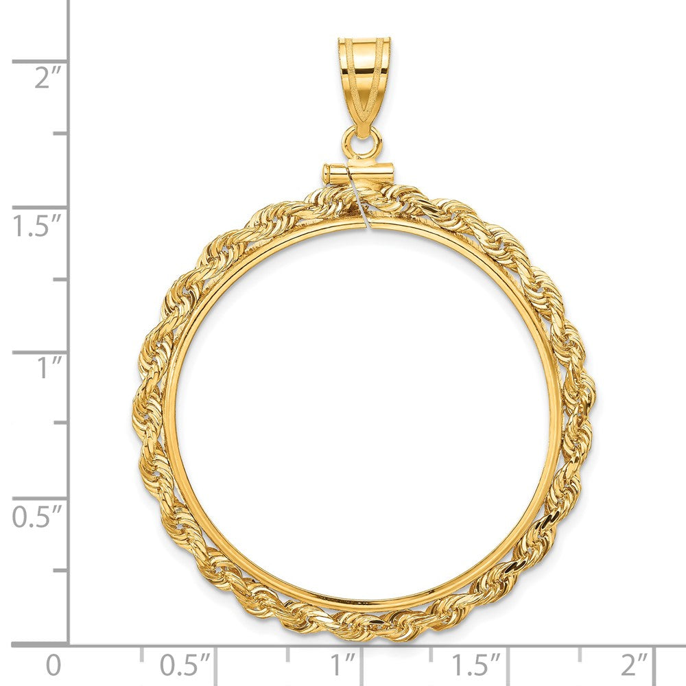 Wideband Distinguished Coin Jewelry 14k Polished Rope 34.2mm x 2.85mm Screw Top Coin Bezel Pendant