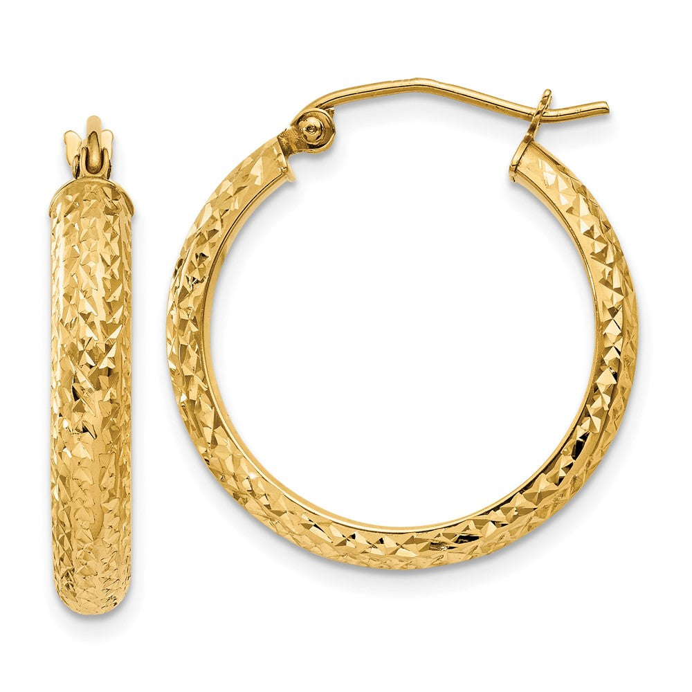 10K Diamond-cut 3.5x22mm Hollow Hoop Earrings