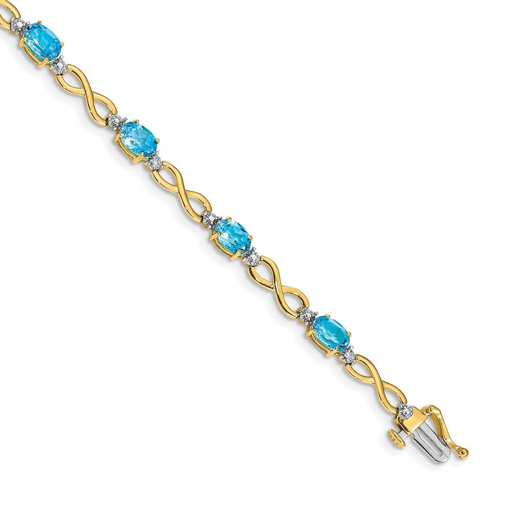 14k Blue Topaz and Diamond Infinity Bracelet 7 inches
