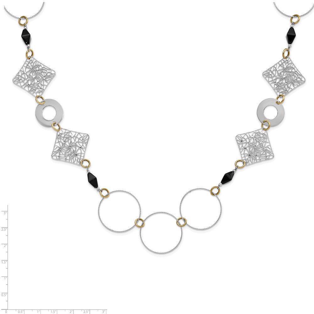 Sterling Silver and 18K Yellow Gold-Plated Onyx Fancy 41 inch Necklace