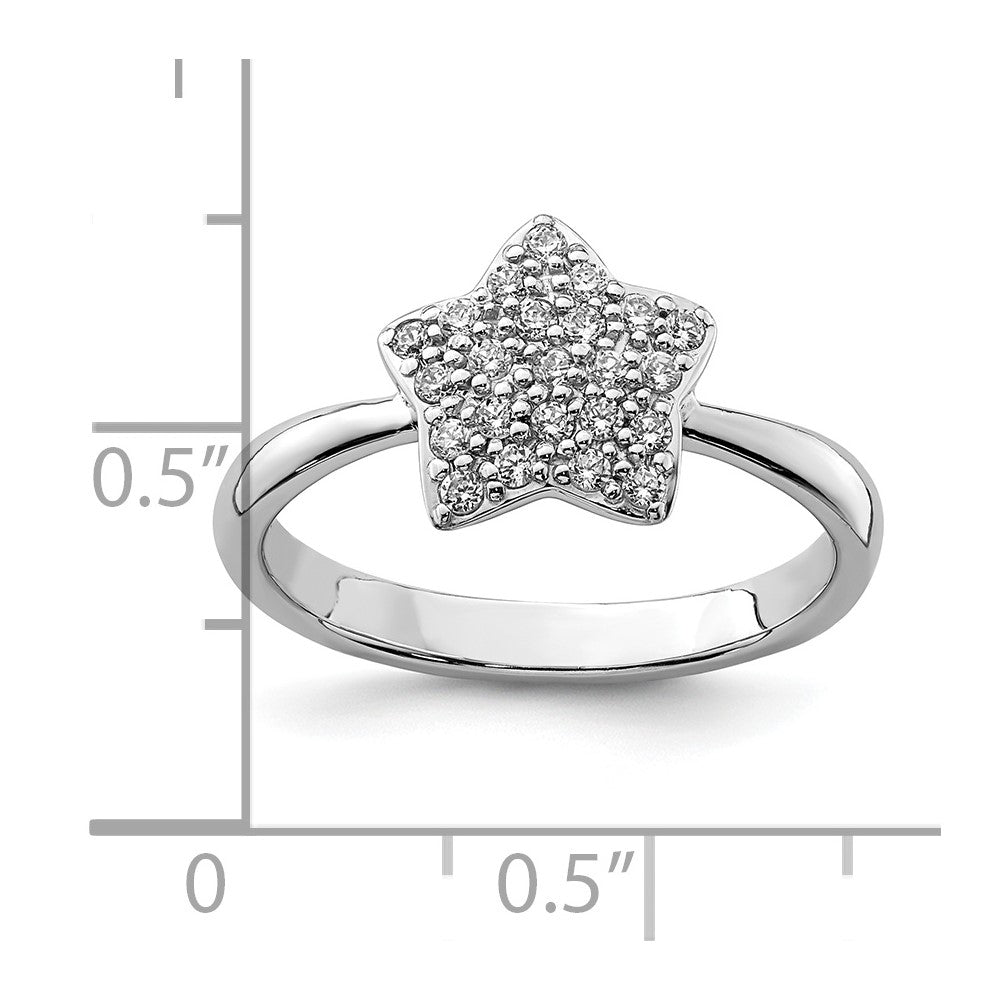 Sterling Silver Rhodium-plated CZ Star Ring
