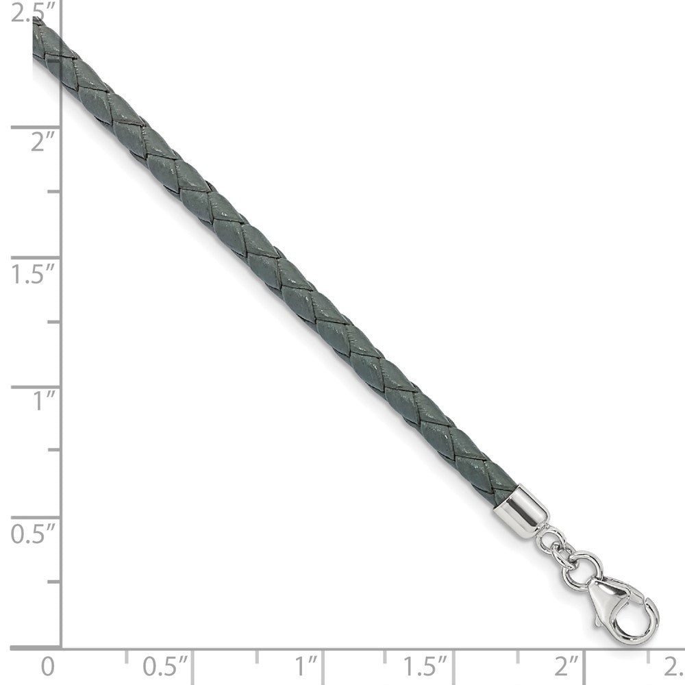 Sterling Silver Reflections Gray Leather Rhodium-plated 14 inch with a 2 inch extention Choker/Wrap Bracelet 14 inches