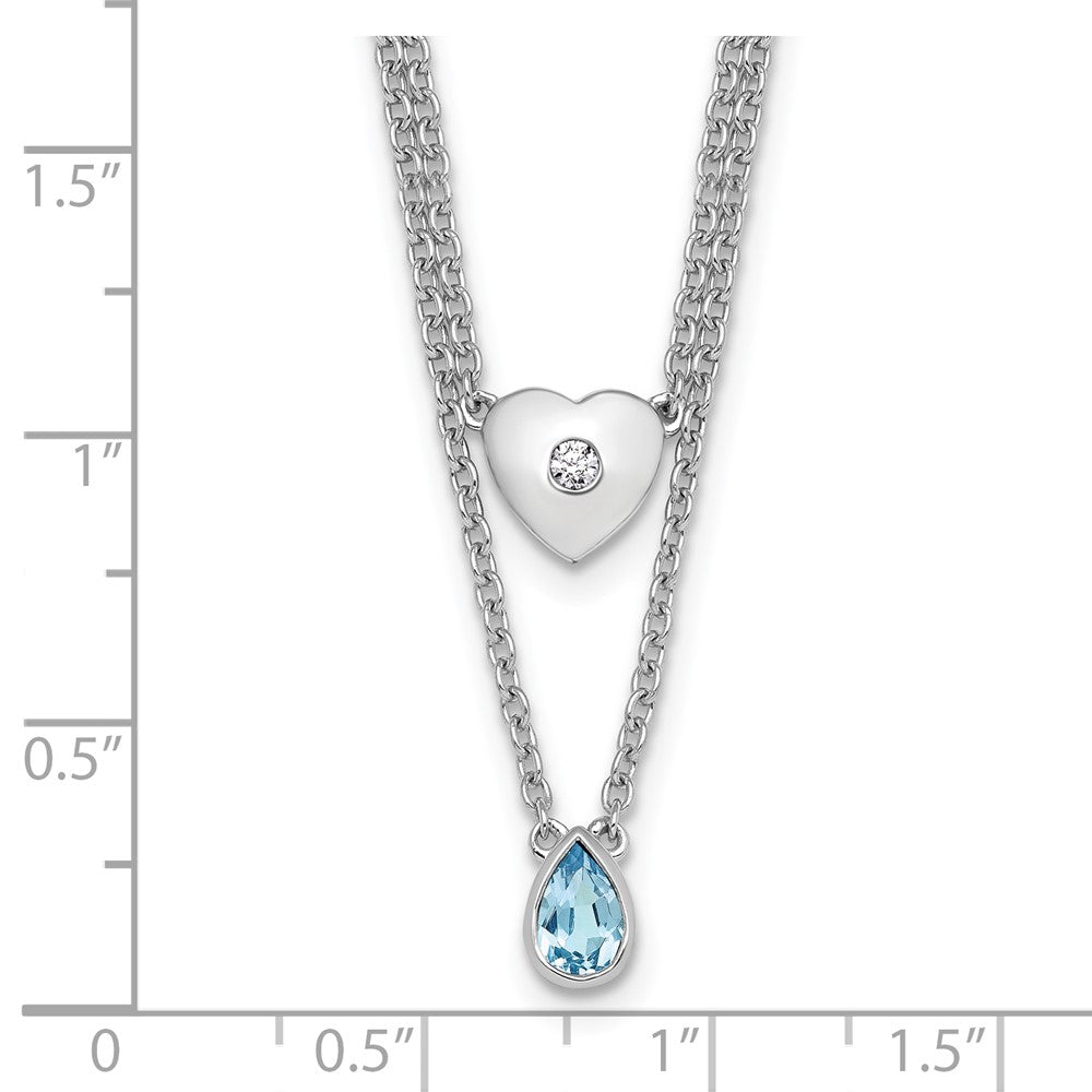 White Ice Sterling Silver Rhodium-plated 18 inch Diamond Heart and Blue Topaz Teardrop Necklace with 2 inch Extender