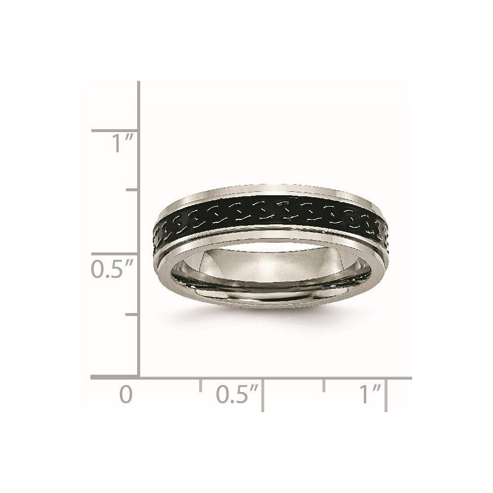 Titanium Polished Black Enamel Braid Design 6mm Ridged Edge Band Size - 11.5