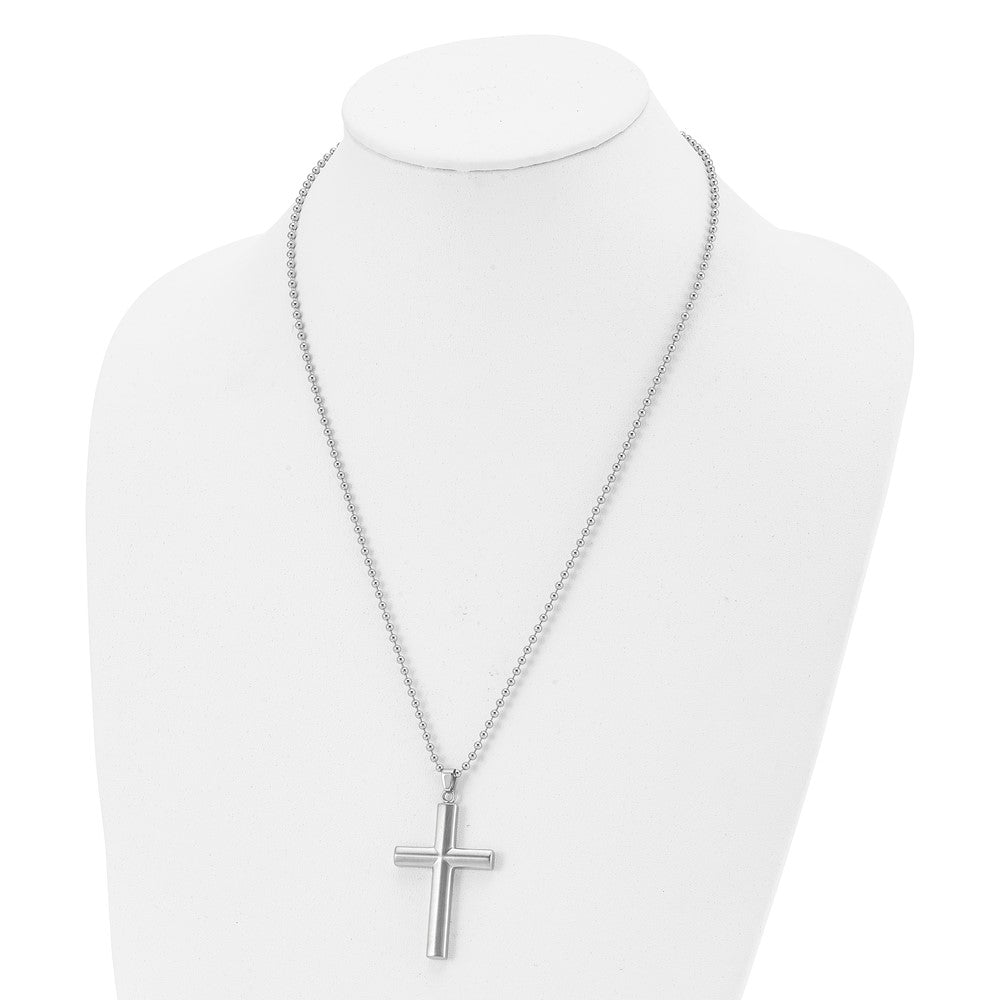 Stainless Steel Brushed and Polished Cross 22in Necklace