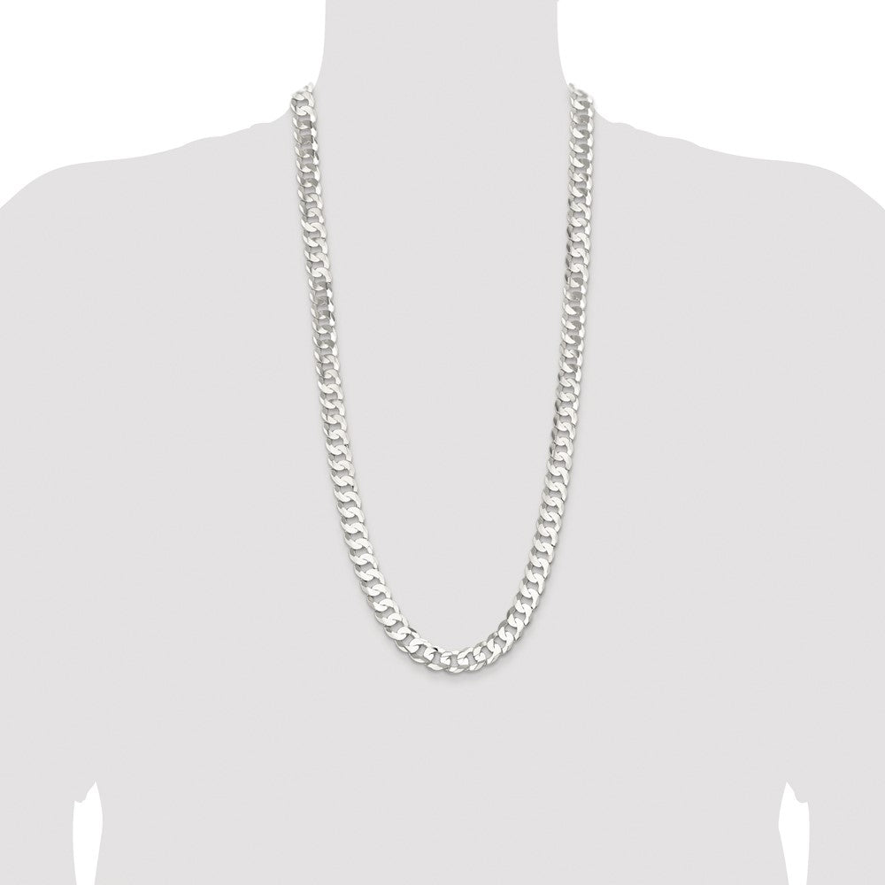 Sterling Silver Rhodium-plated 11.9mm Concave Beveled Curb Chain