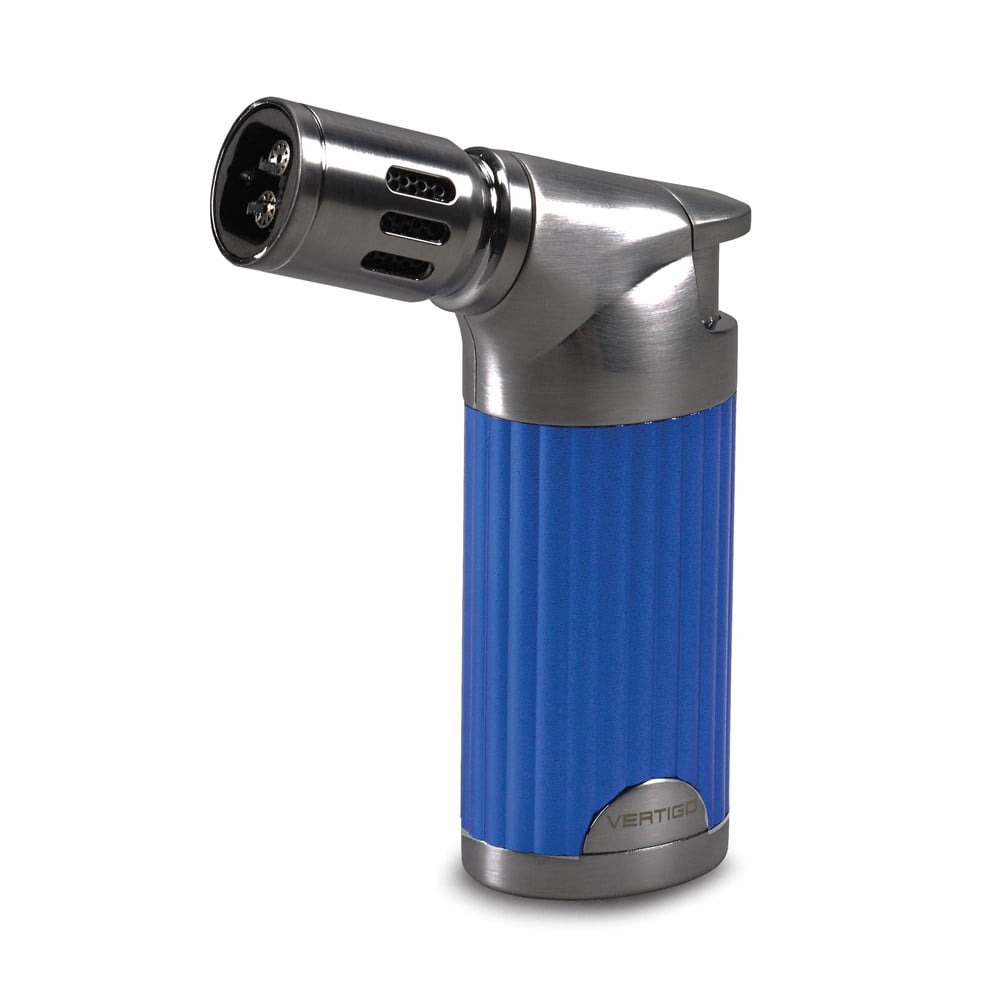 Vertigo Champ Blue Pearl and Gunmetal Satin Quad Flame Table Torch Free-Standing Lighter QGM15356