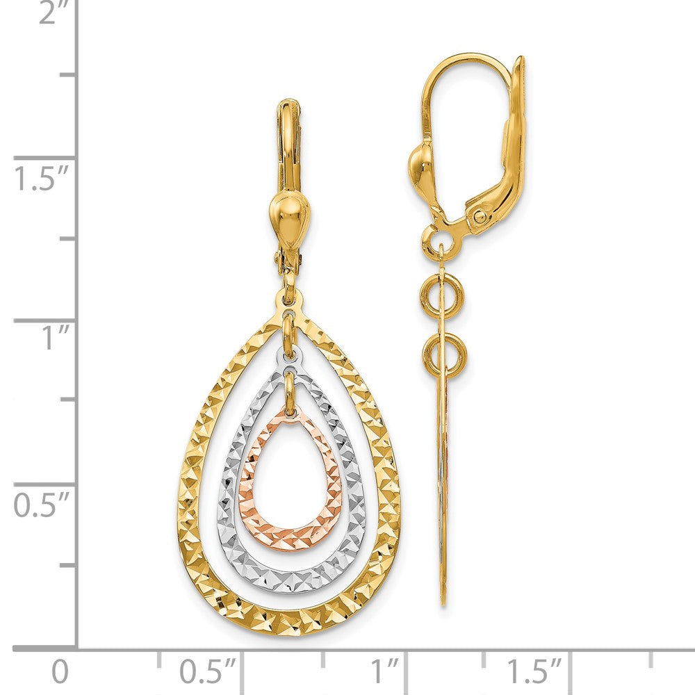 14K Tri-color Polished and D/C Leverback Earrings