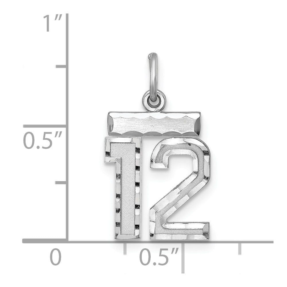 Sterling Silver Rhodium-plated Diamond-cut #12 Charm
