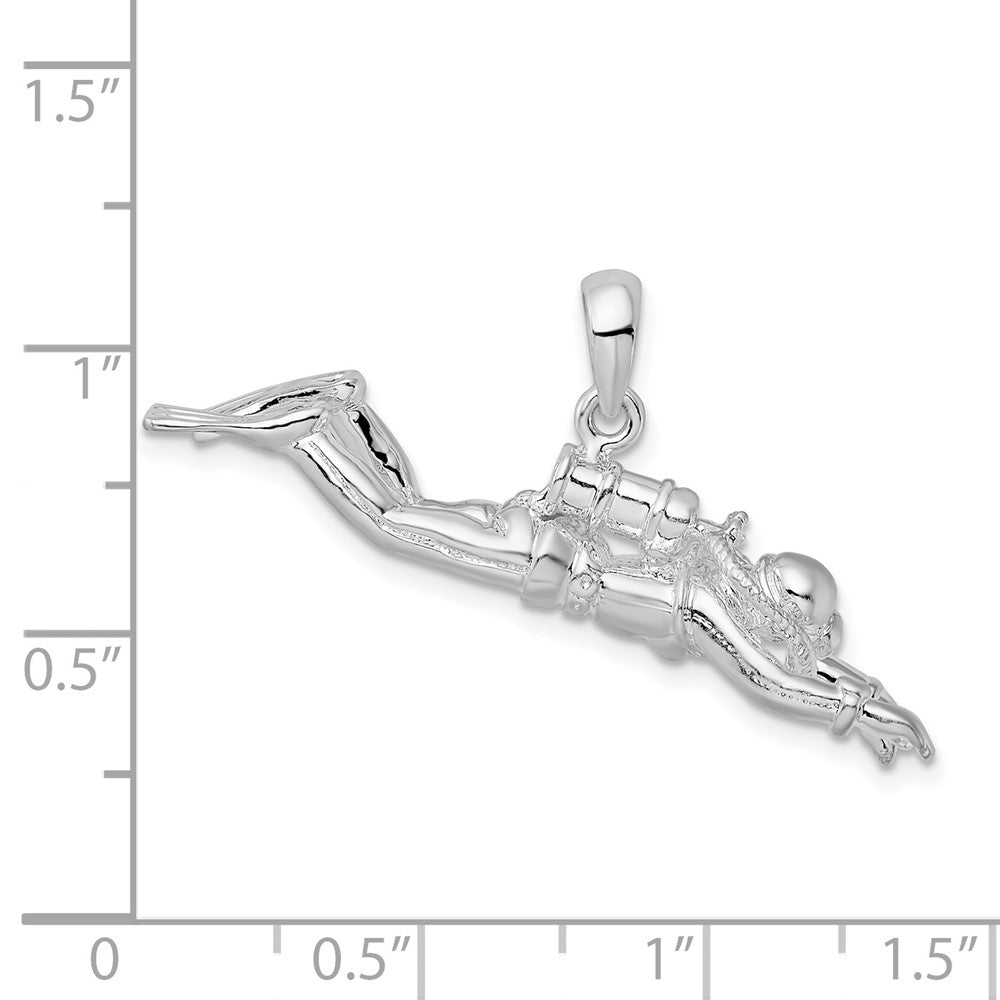 De-Ani Sterling Silver Rhodium-Plated Polished 3D Female Scuba Diver Pendant