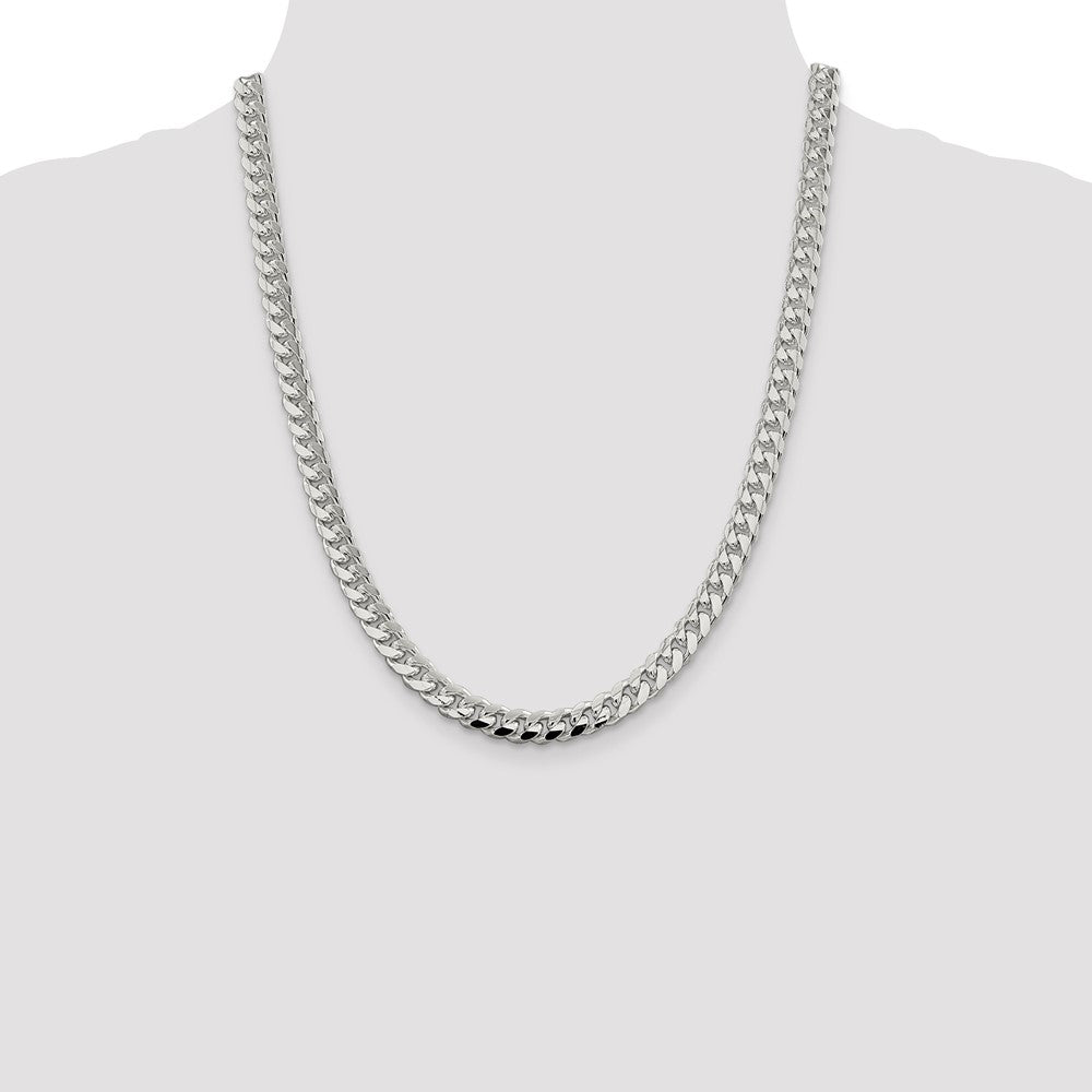 Sterling Silver 7.35mm Domed w/ Side D/C Curb Chain 22 Inches