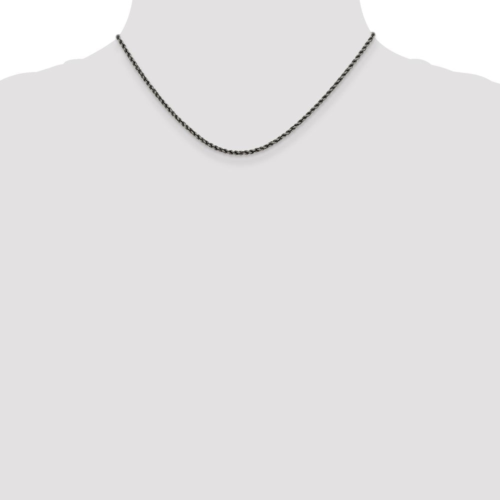 Sterling Silver Ruthenium-plated 2.3mm Rope Chain 16 Inches
