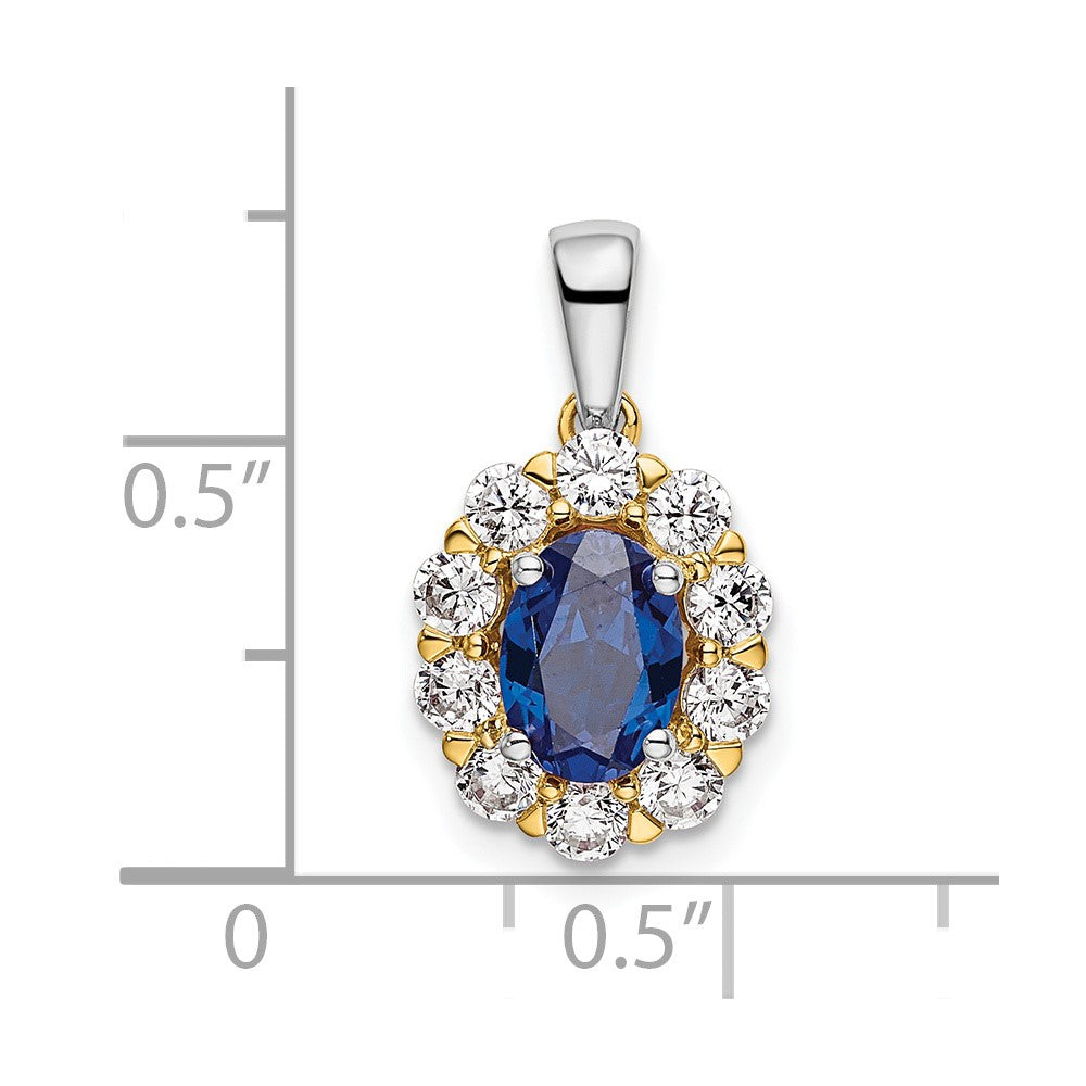 14k Two-Tone 1/2 carat Lab Grown Diamond VS/SI+ G+ and Lab Created Blue Sapphire Halo Pendant