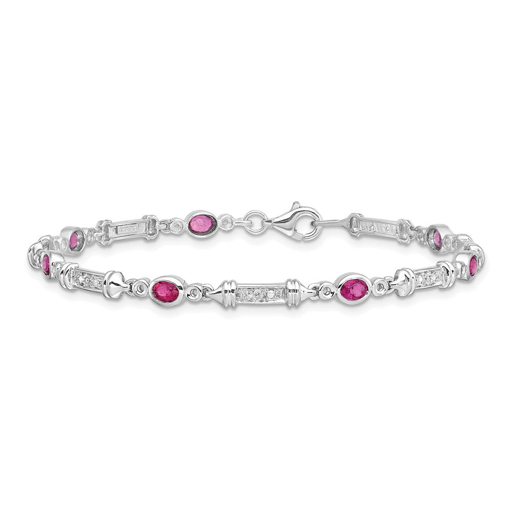Sterling Silver Rhodium-plated Pink Tourmaline and Diamond Bracelet 7 inches
