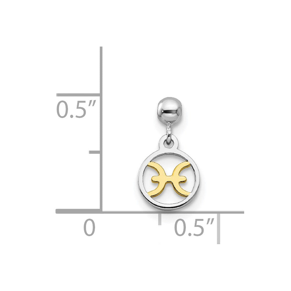 Mio Memento Sterling Silver Rhodium-plated Gold-tone Dangle Pisces Charm