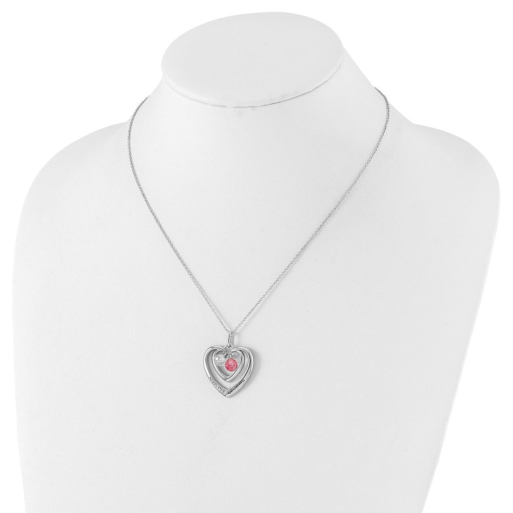 Sentimental Expressions Sterling Silver Polished & Antiqued Pink & Clear CZ Keep Love Growing Heart Necklace