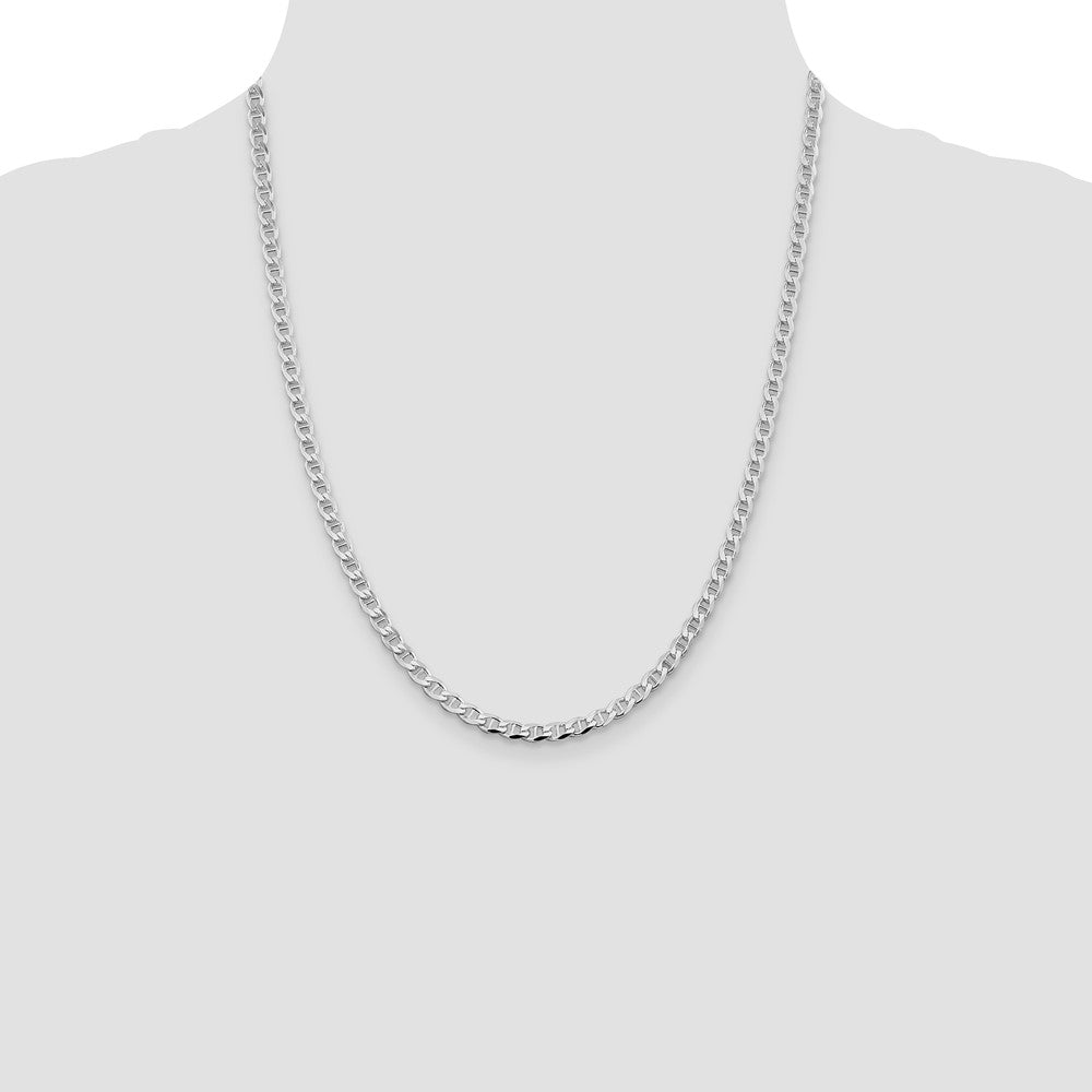Sterling Silver Rhodium-plated 4.0mm D/C Flat Anchor Curb Chain 22 Inches