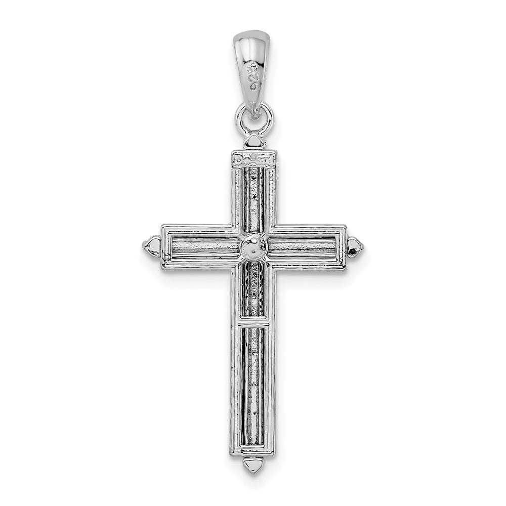 De-Ani Sterling Silver Rhodium-Plated Passion Cross with Frame Pendant