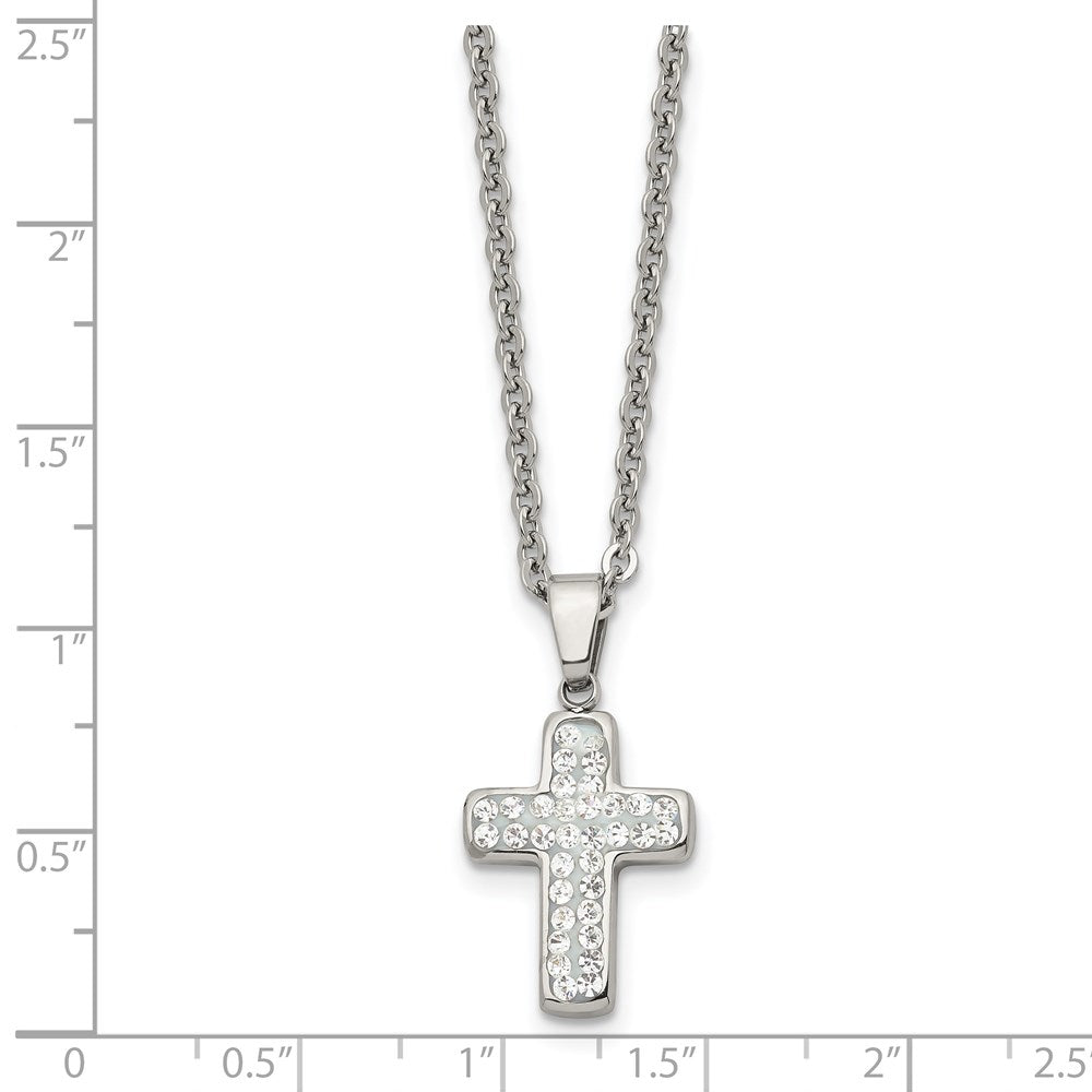 Stainless Steel Polished w/Crystal Cross 22in Necklace