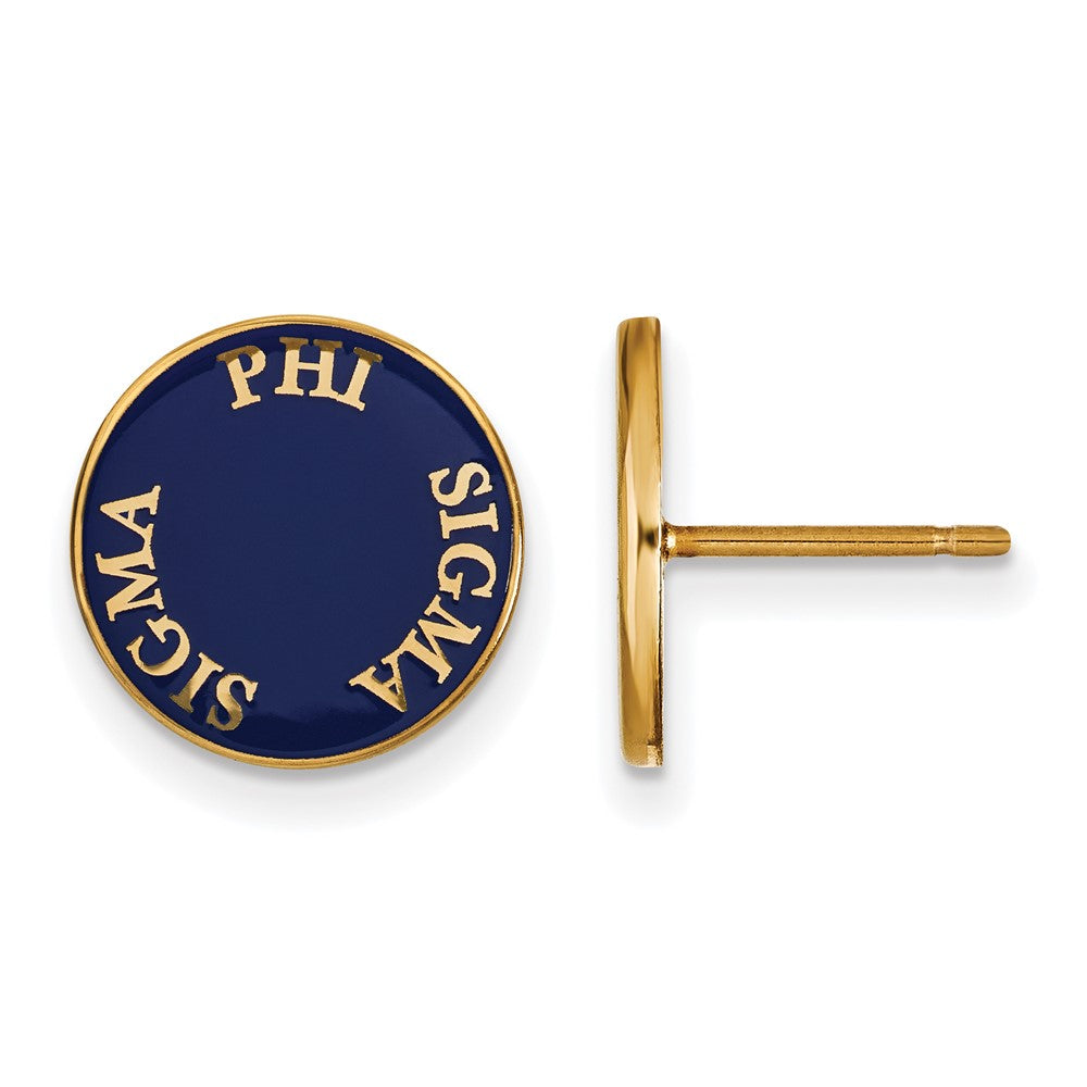 Sterling Silver Gold-plated LogoArt Phi Sigma Sigma Sorority Text Color Enamel Post Earrings