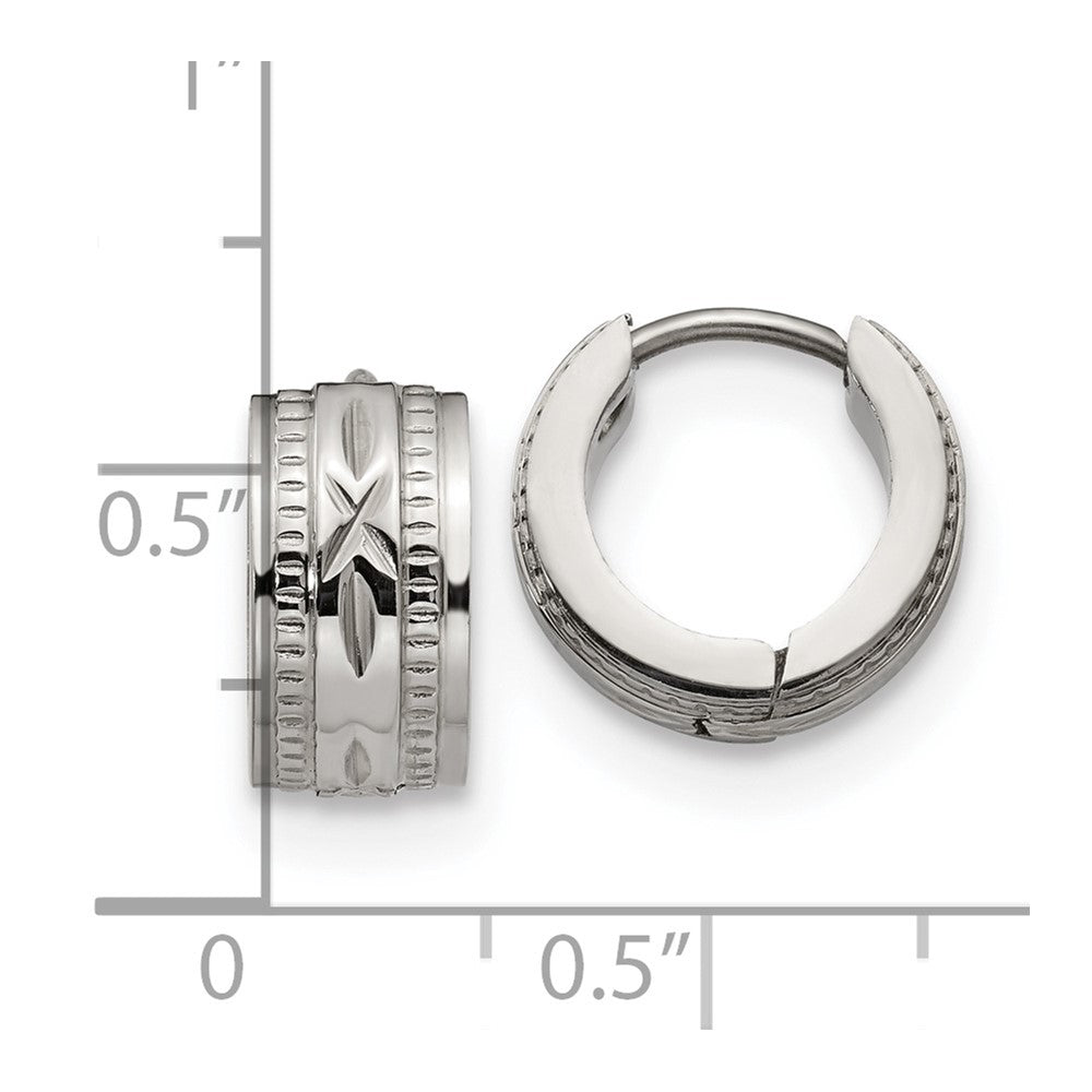 Stainless Steel Polished and Textured 6mm Hinged Hoop Earrings
