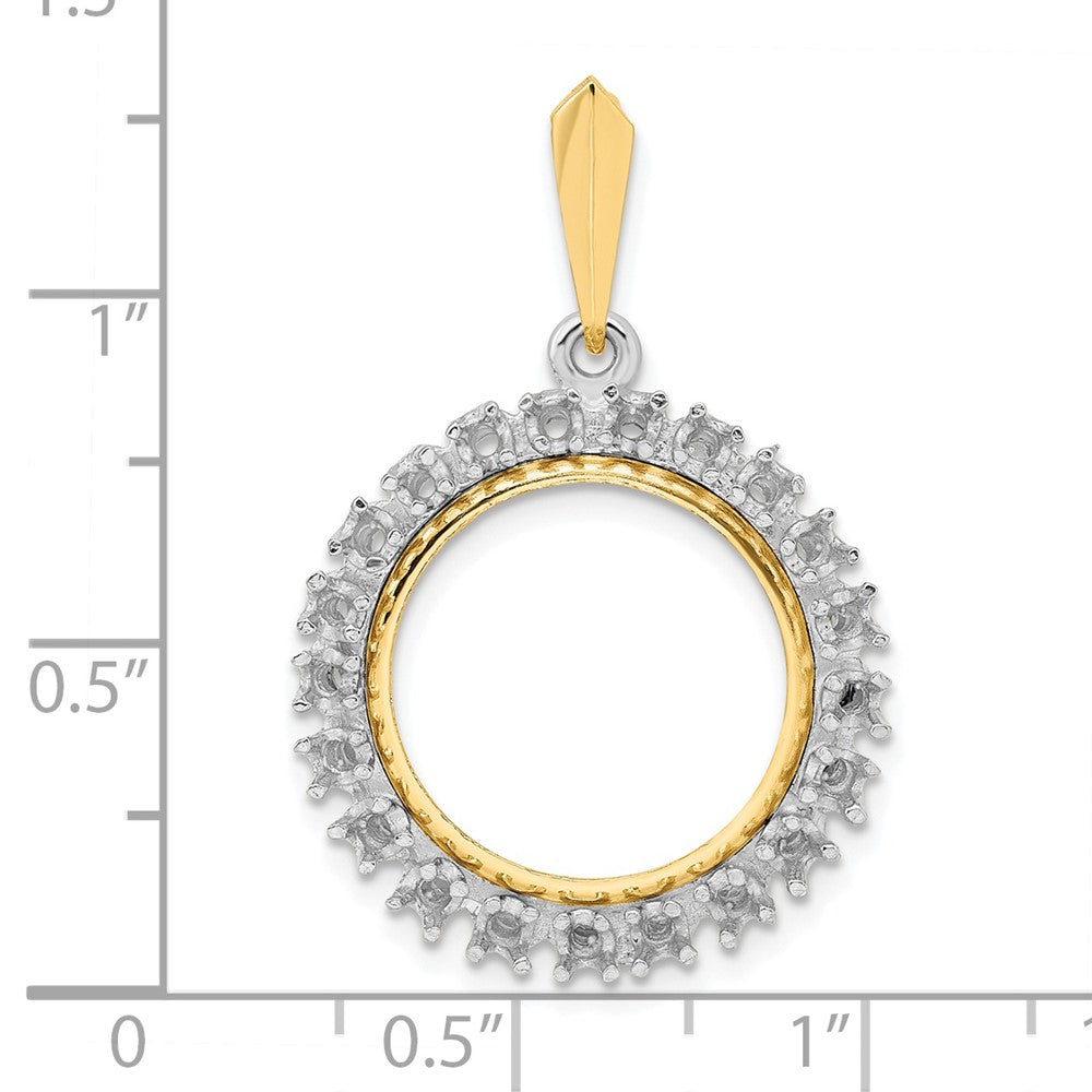 Wideband Distinguished Coin Jewelry 14k Two-tone Polished Diamond 16.5mm Prong Coin Bezel Pendant Mounting