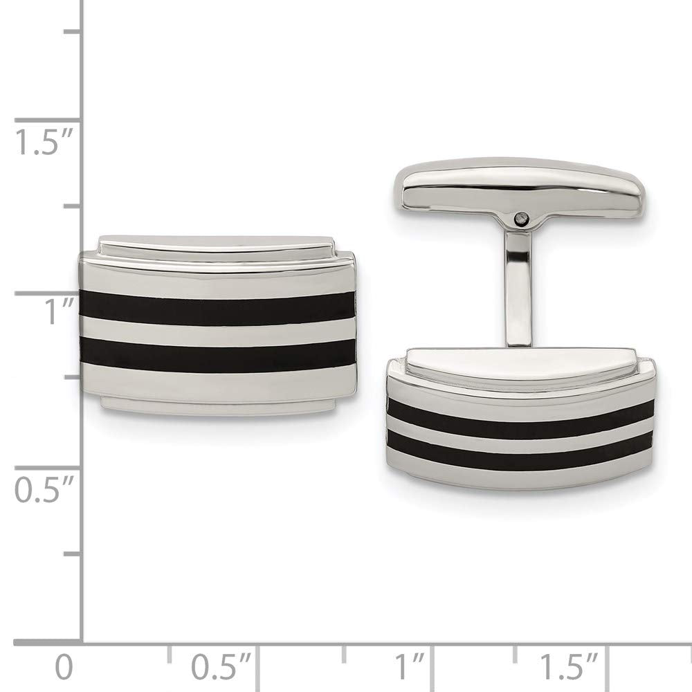 Stainless Steel Polished Black Rubber Rectangle Cuff Links 20mm Wide-Cuff Link for Men