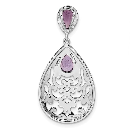 Sterling Silver Rhodium-plated Polished Amethyst Pendant