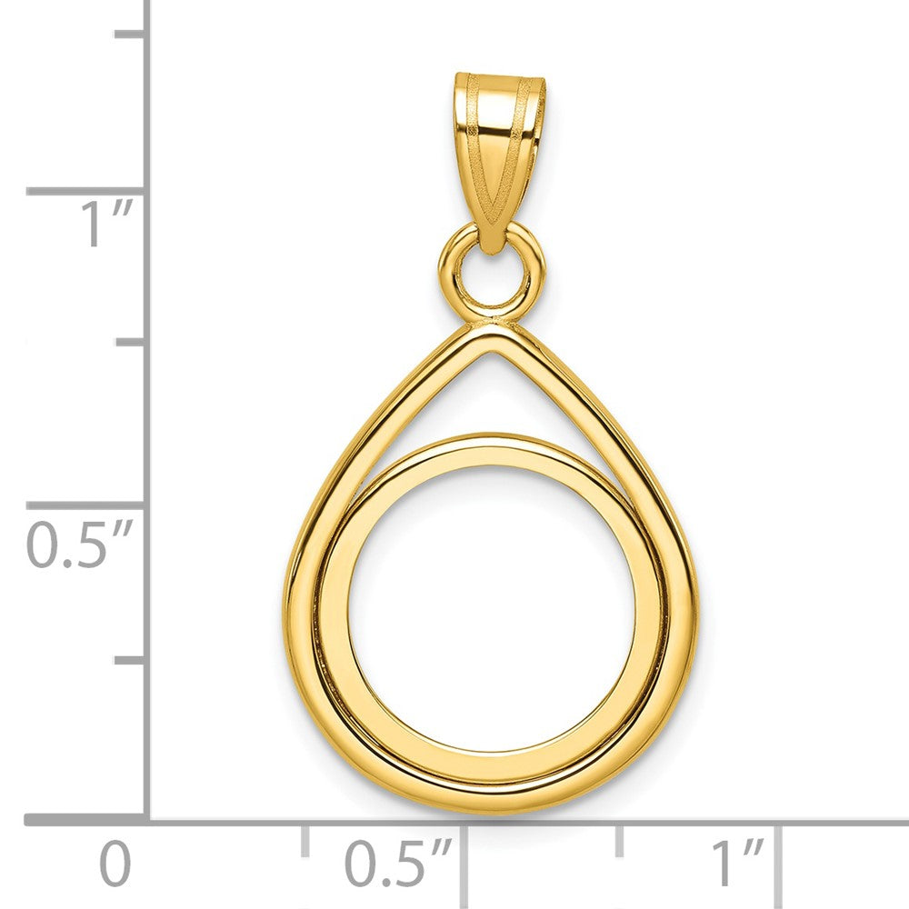 Wideband Distinguished Coin Jewelry 14k Polished Lightweight Teardrop 14.0mm Prong Coin Bezel Pendant