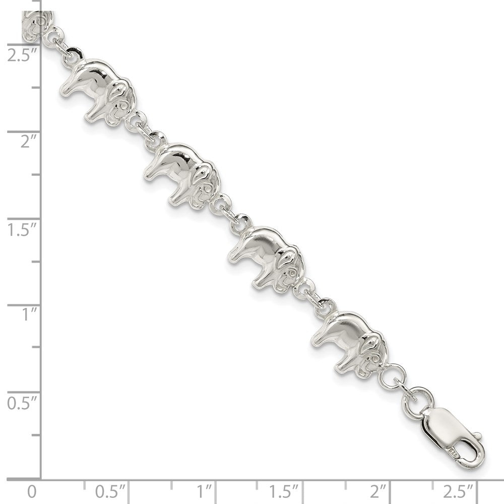 Sterling Silver Elephant Bracelet 7 inches