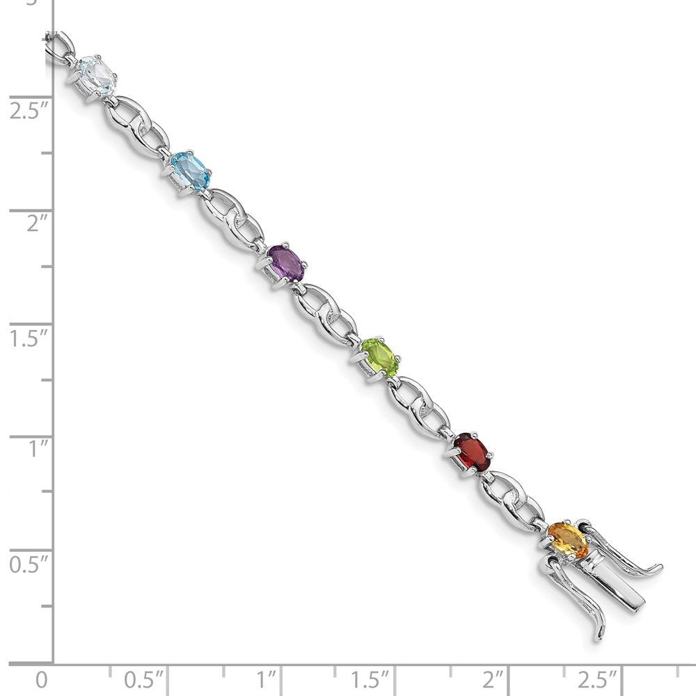 Sterling Silver Rhod-plat Ameth, Bl Top Citri, Perid, Garnet Bracelet 7.5 inches